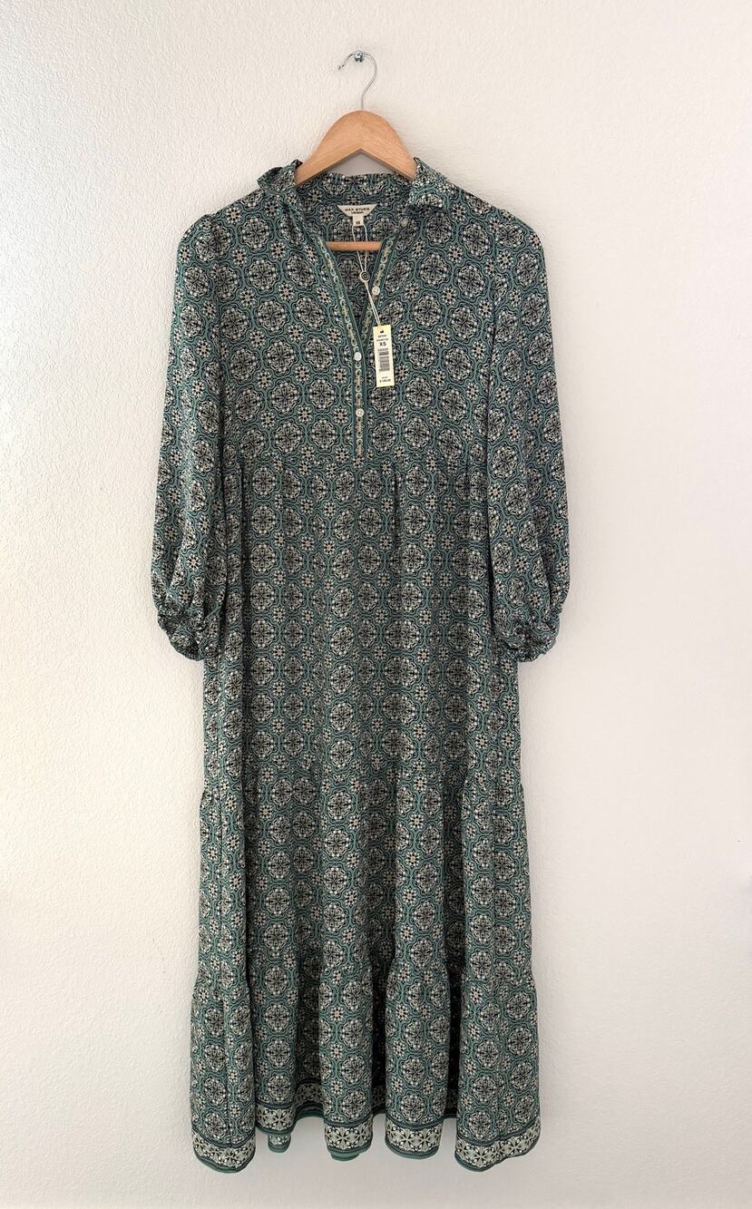 NWT Max Studio Green Prarie Preppy Medallion Boho Maxi Dress XS